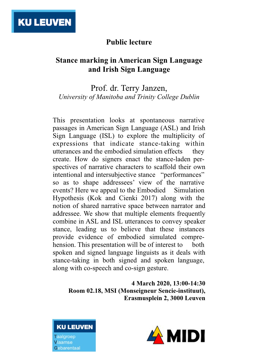 Public lecture Terry Janzen